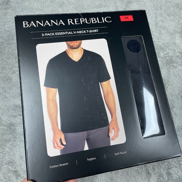 Banana Republic 3-Pack Medium V-Neck T-Shirts 95% Cotton Black a1482 - Picture 1 of 5